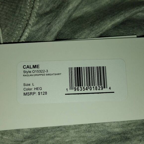 Calme Raglan Cropped Gray Short Sleeve Tencel Sweatshirt L - Picture 3 of 5